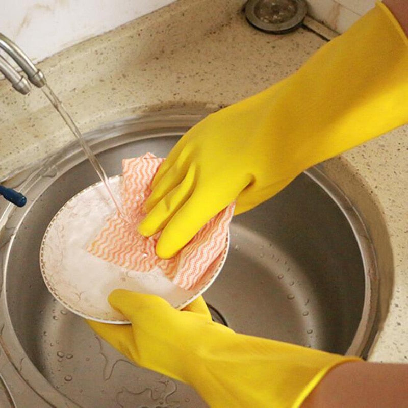 Female Waterproof Elastic Rubber Latex Dishwashing Gloves Non-slip Kitchen Durable Cleaning Housework Chores Dishwashing Tools
