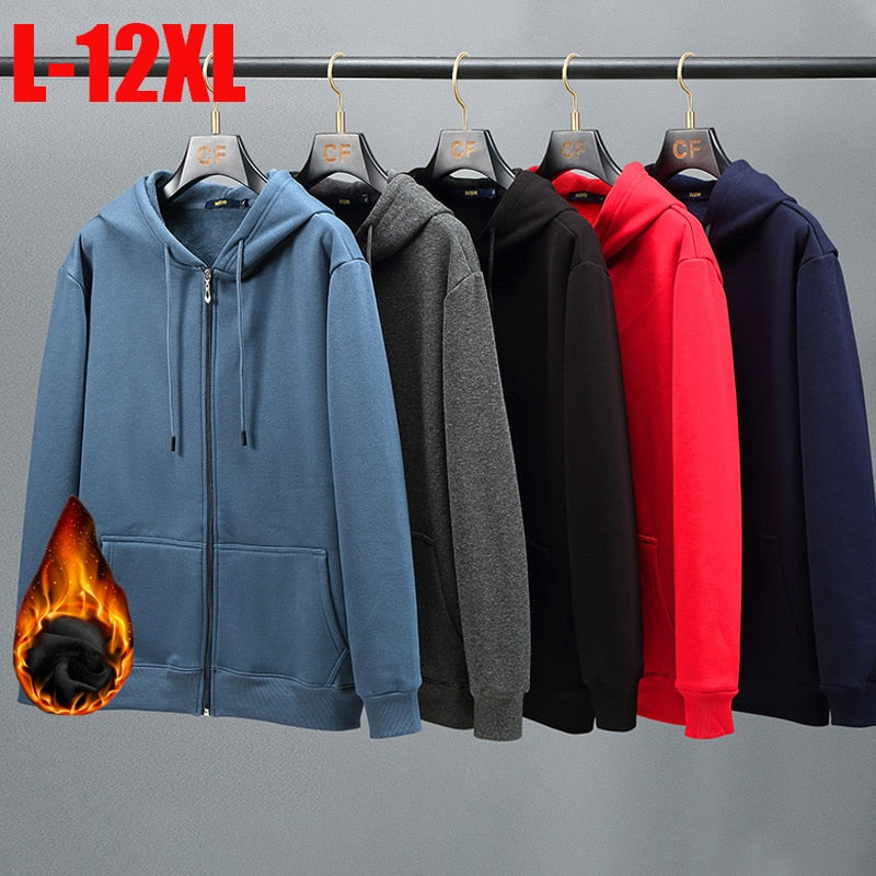 12XL 10XL Men's Fleece Outdoor Plus Size Man Hoodies Spring Autumn Polar Fleece Cardigan Hooded Sweater Jacket Men Sweatshirt