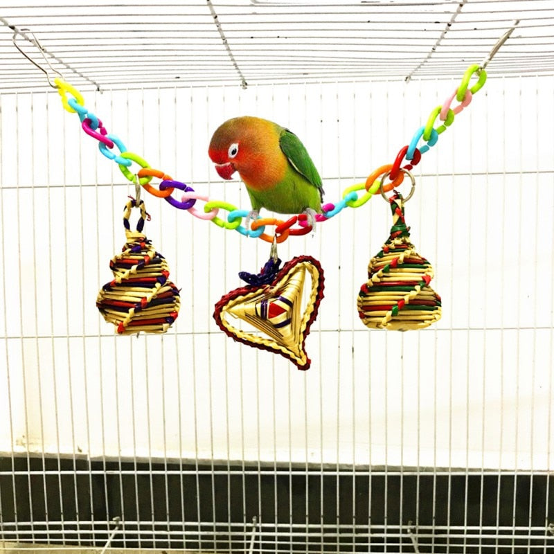 Parrots Bird Toys And Bird Accessories For Pet Toy Swing Stand Budgie Parakeet Cage Colorful Beads Bells Chew Swing Toys