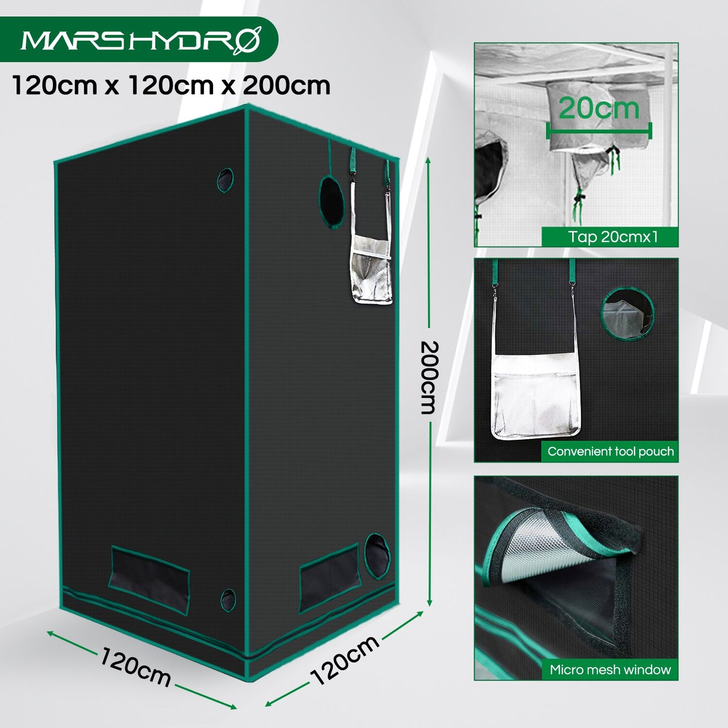 1680D Hydroponics 120x120x200cm- Reflective Mylar Grow Tent/Box for Plants