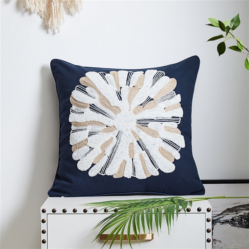 Navy Blue Cushion Cover 45x45cm Sea Starfish Coastal Decoration Pillow Cover Yellow for Living Room Bed Room Hello Sunshine