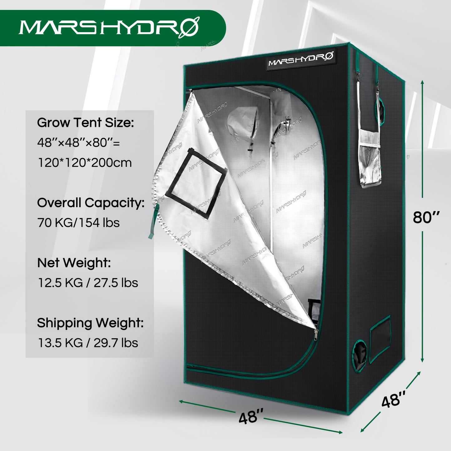 1680D Hydroponics 120x120x200cm- Reflective Mylar Grow Tent/Box for Plants