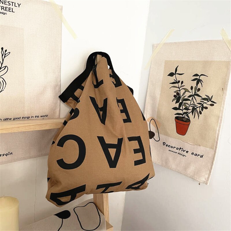 PURDORED 1 Pc Women Large Letter Shopping Bag Canvas Handbag Tote Messenger Casual Female Shoulder Bag Reusable Tote Bolsa