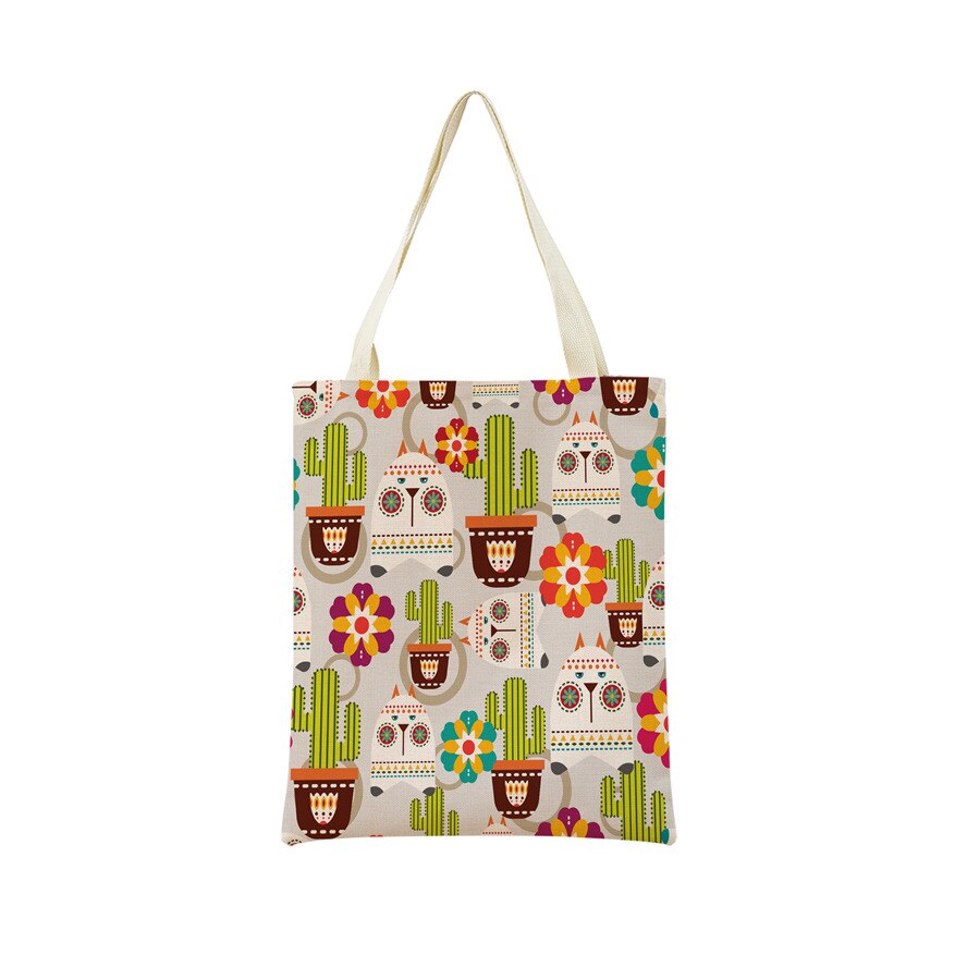 Mexico Geometric Pattern Double Sided Print Eco Market Linen Shopping Bag Outdoor Foldable Portable Convenient Storage Tote