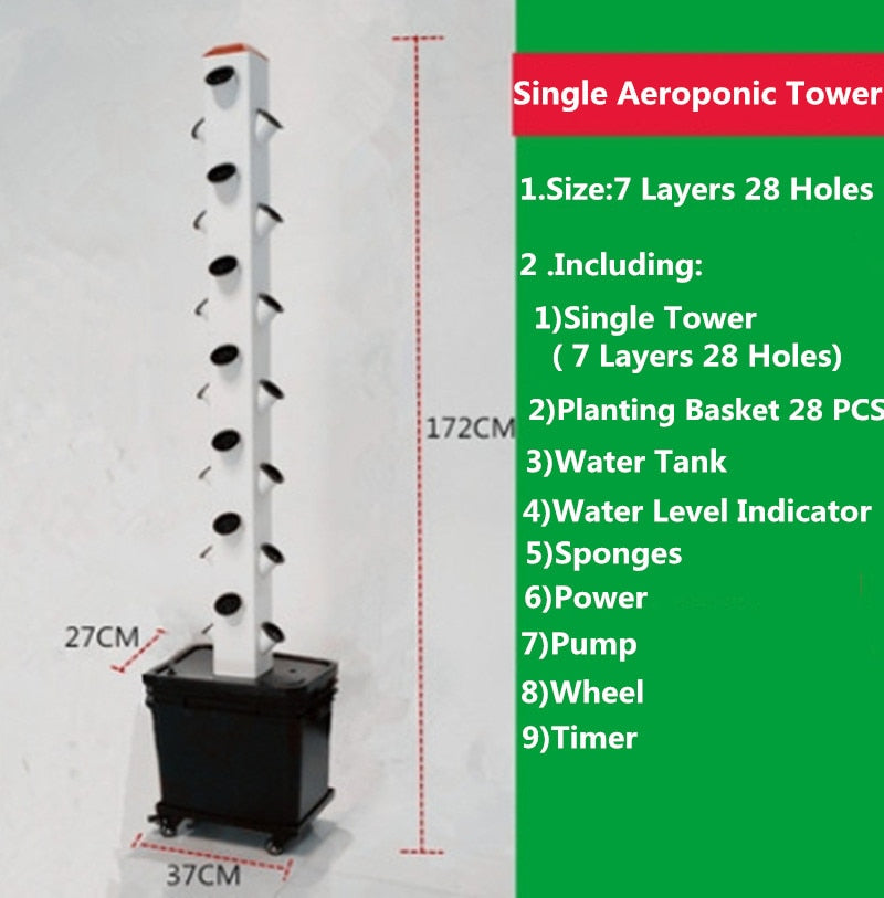 Home Garden Indoor Stackable 7 Layers 28 Plant Sites Hydroponics Growing Systems Kit Aeroponic Tower