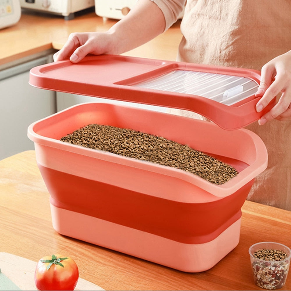 Collapsible Pet Food Container with Lids