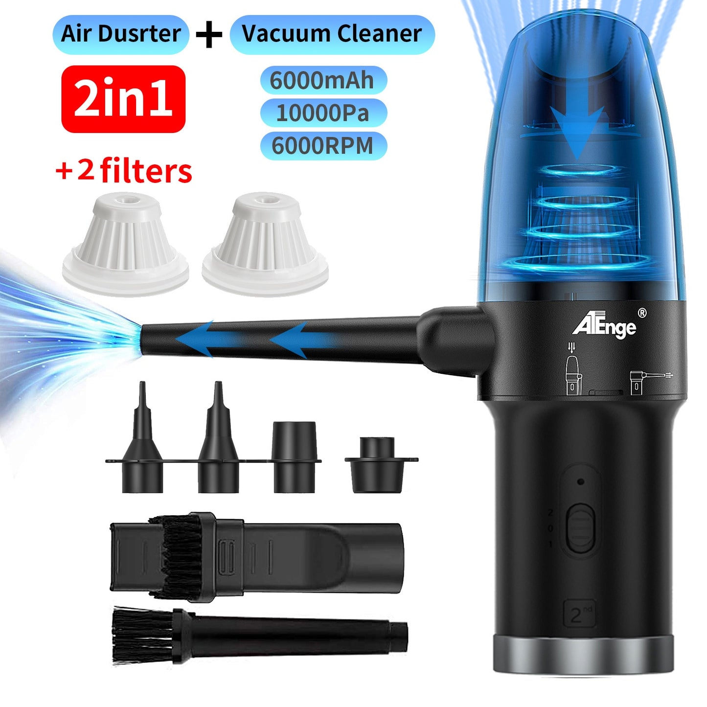 Upgraded Cordless Electric Compressed Air Duster -Blower & Vacuum 2-in-1,Replaces Canned Air Spray Cleaner for Computer Keyboard