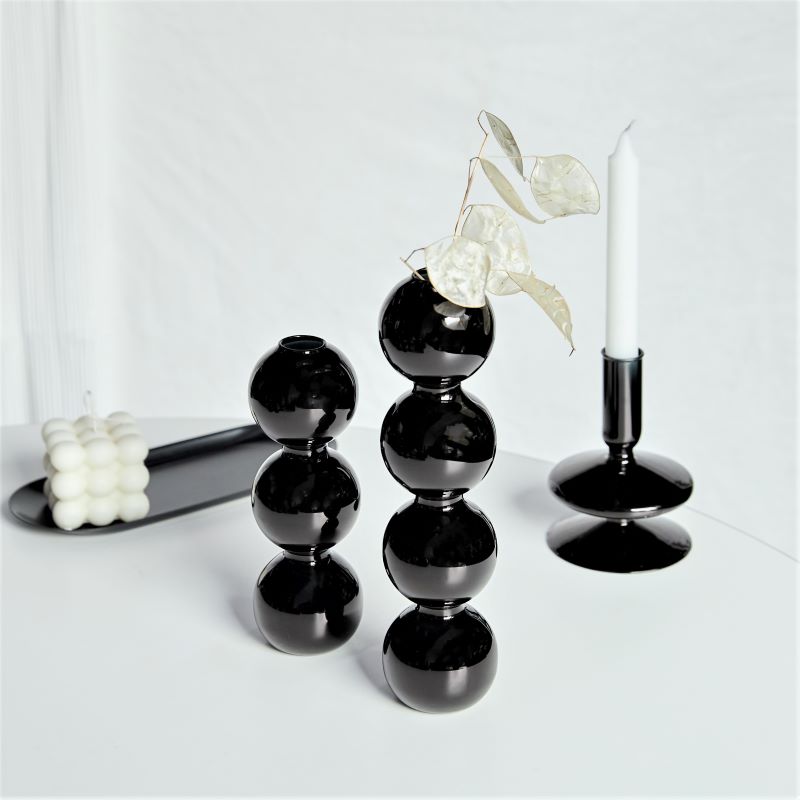 Creative Hydroponic Glass Black Candlestick Glass Vase Candle Stand Desktop Decor Home Decoration Art Nordic Home