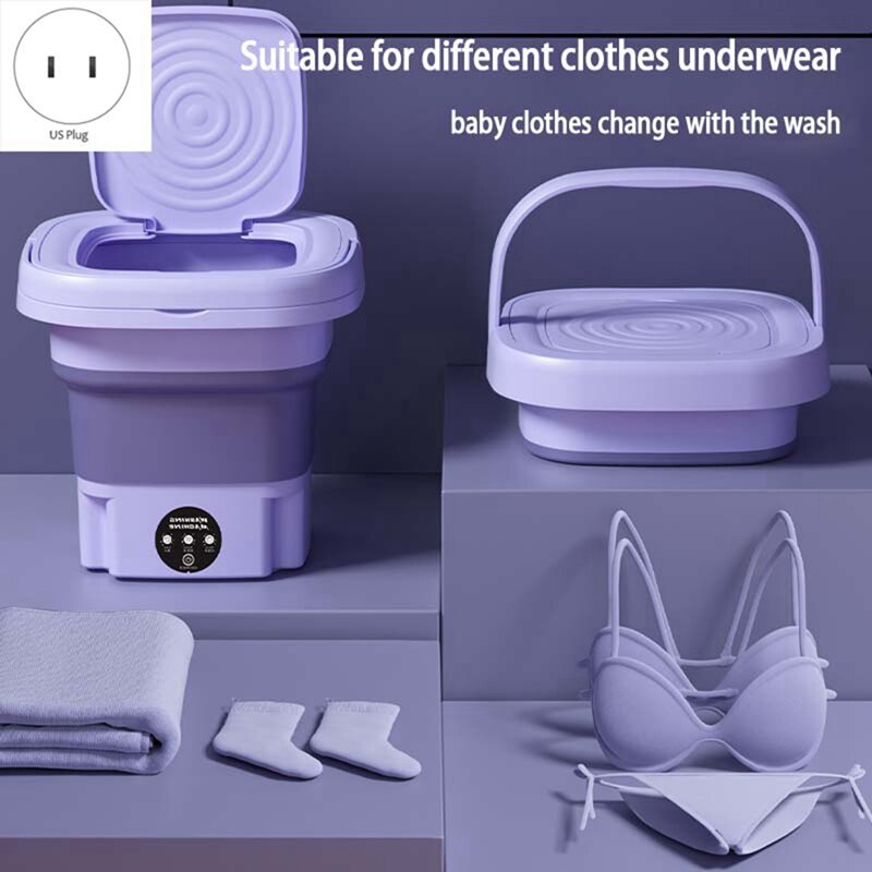 Portable Foldable Washing Machine With Spin Dryer Automatic Mini Underwear Sock Dormitory Washing Machine 8L