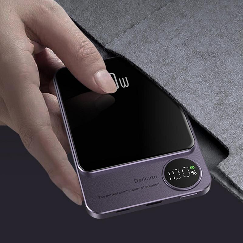 Portable Wireless Magnetic Charger Aluminum Alloy Mag Safe Wireless Charging Power Bank 5000mAh Slim Battery Pack For Mobiles