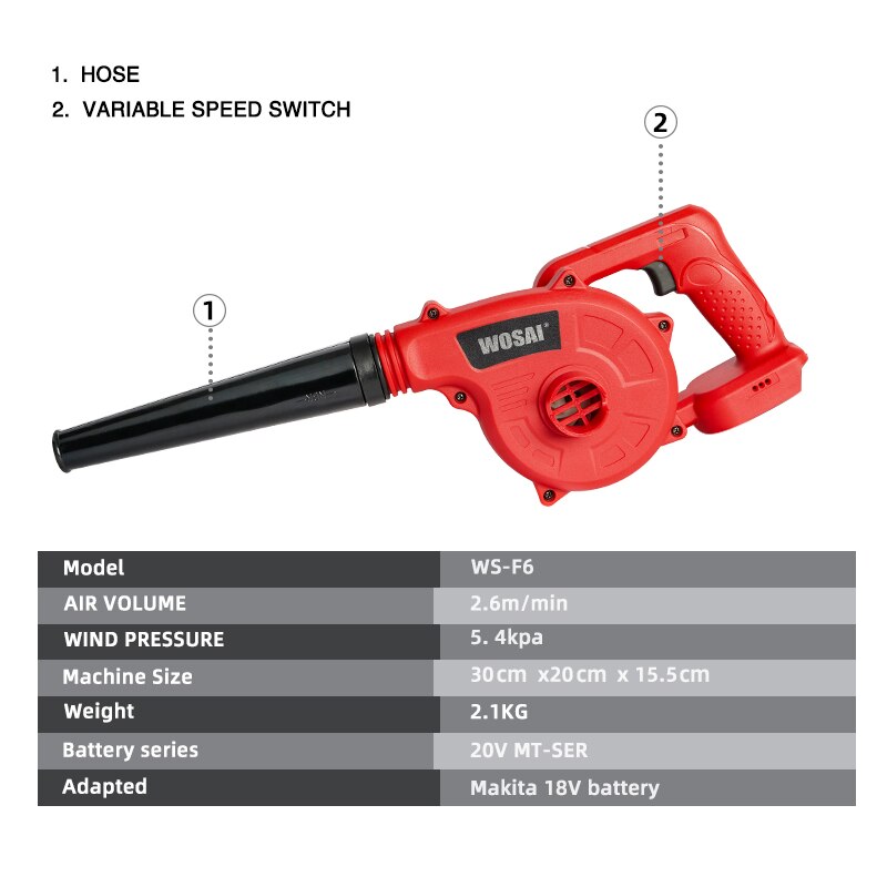 WOSAI MT Series 20V Electric Air Blower & Suction Handheld Leaf Computer Dust Cleaner Power Tool For Makita 18V Li-ion Battery