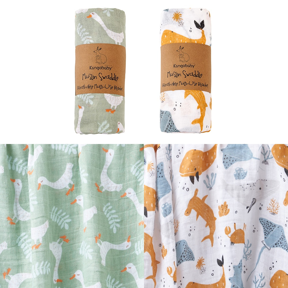 Kangobaby #My Soft Life# Brightly Colorful Flower And Leaf 2pcs Set Muslin Swaddle Blanket