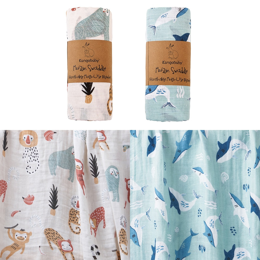 Kangobaby #My Soft Life# Brightly Colorful Flower And Leaf 2pcs Set Muslin Swaddle Blanket