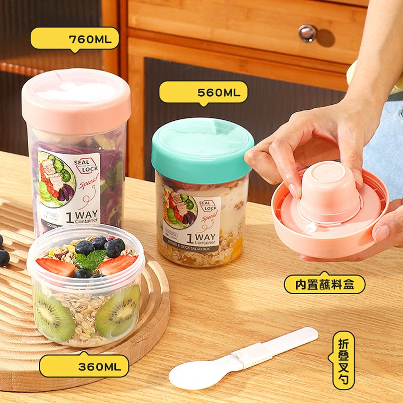 Breakfast Oatmeal Cereal Nut Yogurt Salad Cup Seal Container Set With Fork Sauce Cup Lid Bento Tuppers Food Taper Bowl Lunch Box