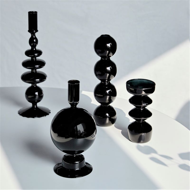 Creative Hydroponic Glass Black Candlestick Glass Vase Candle Stand Desktop Decor Home Decoration Art Nordic Home