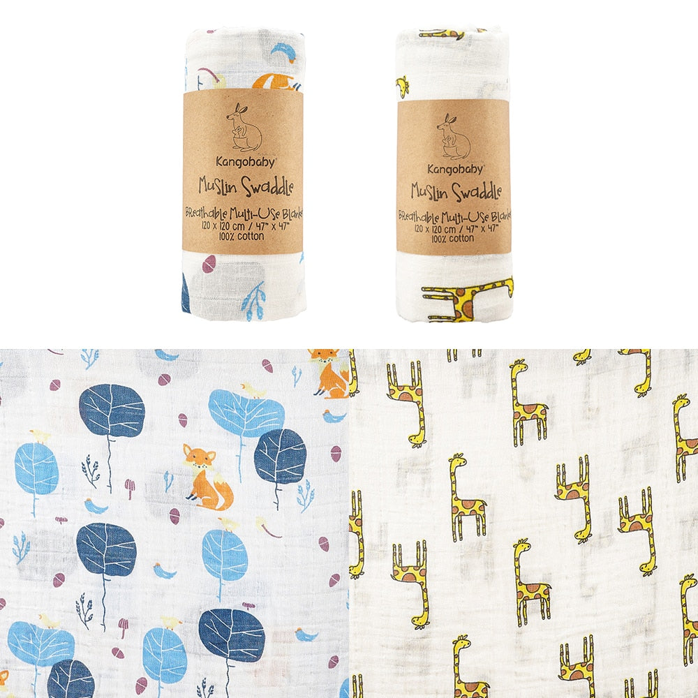 Kangobaby #My Soft Life# Brightly Colorful Flower And Leaf 2pcs Set Muslin Swaddle Blanket