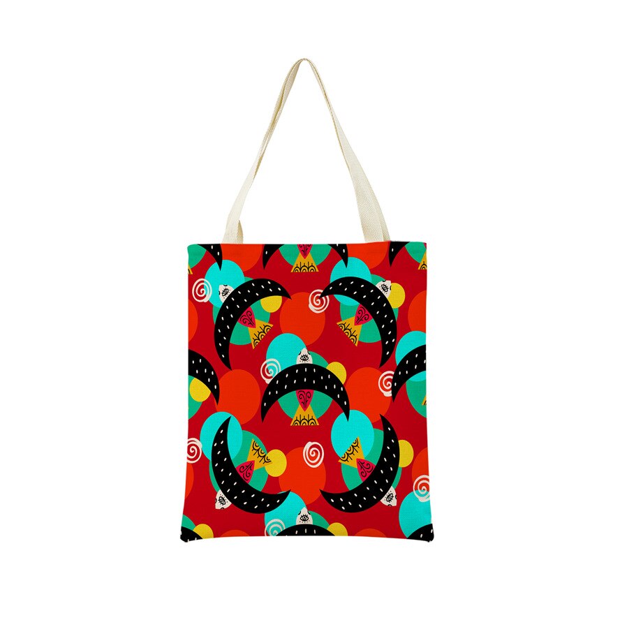 Mexico Geometric Pattern Double Sided Print Eco Market Linen Shopping Bag Outdoor Foldable Portable Convenient Storage Tote