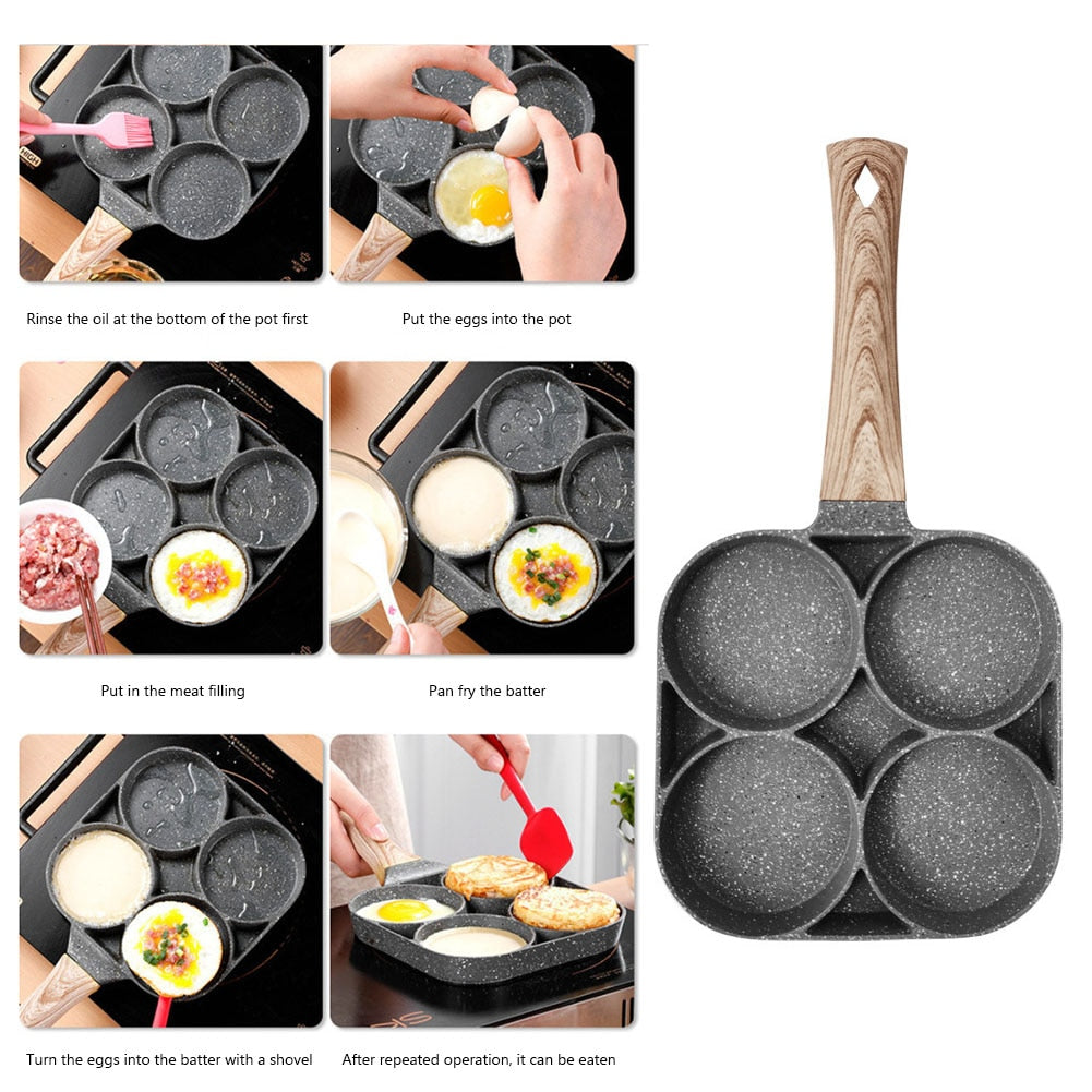 4 Holes Frying Pot Pan Thickened Omelet Pan Non-Stick Egg Pancake Steak Pan Cooking Egg Ham Breakfast Maker Kitchen Cookware