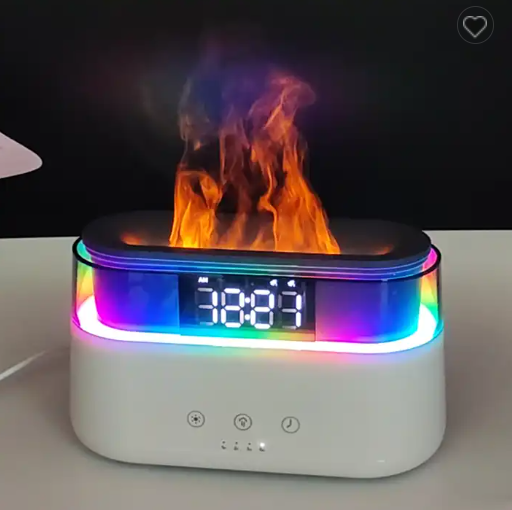 2023 Elegant Alarm Clock Oil Diffuser Innovative Simulation Flame Humidifier With Timer Function Flame Night Light