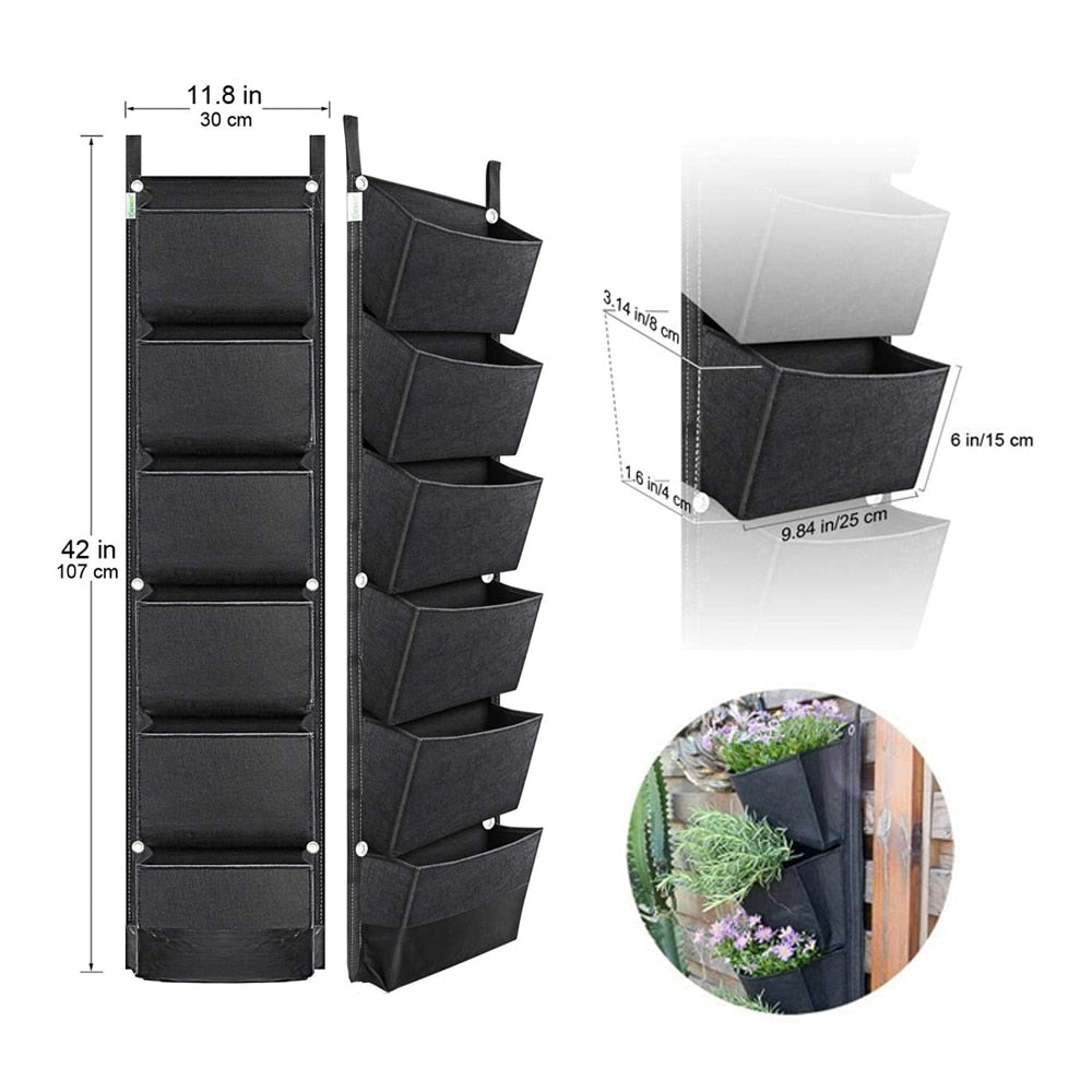 AIVY 1Pc107x30cm 6 Pockets Vertical Garden Planter Wall-Mounted Planting Flower Grow Bag