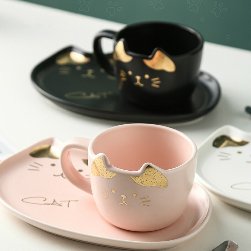 Ceramic Coffee Cups Set with Saucer Spoon