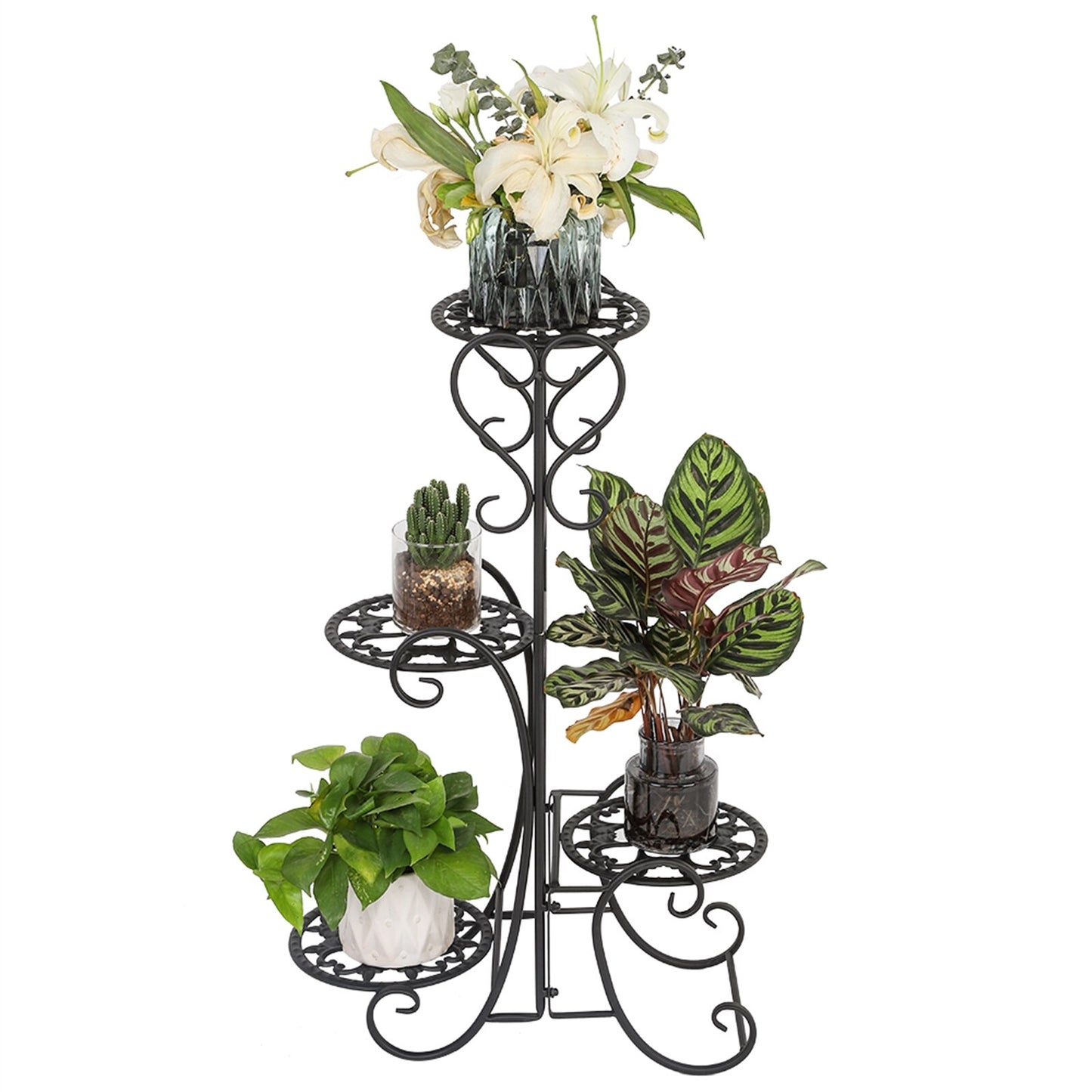 Beautiful Potted Plant Flowers Rack 4 Potted Rounded Flower Metal Shelves Plant Pot Stand Decoration for Indoor / Outdoor Garden