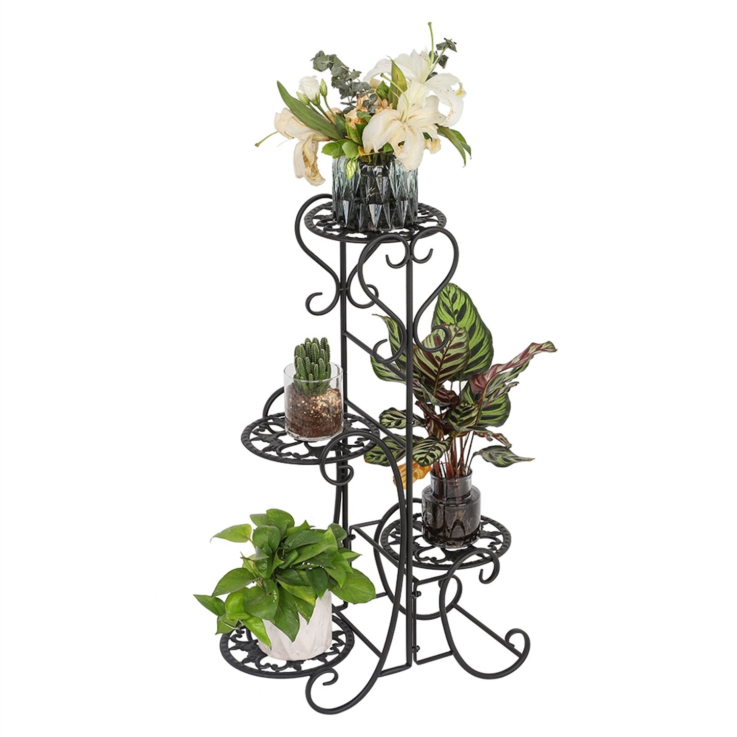 Beautiful Potted Plant Flowers Rack 4 Potted Rounded Flower Metal Shelves Plant Pot Stand Decoration for Indoor / Outdoor Garden