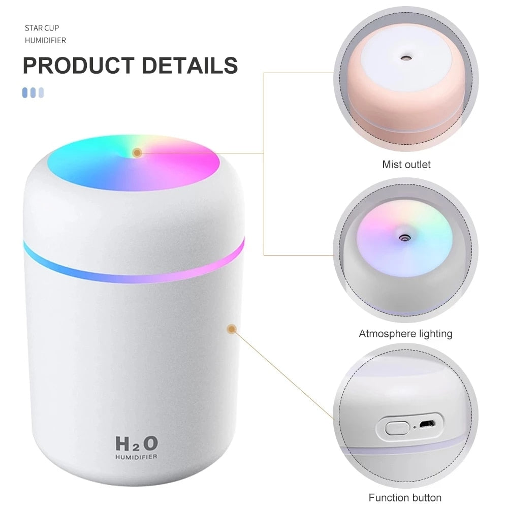 Portable 300ml Air Humidifier with Colorful Night Light - Cool Mist