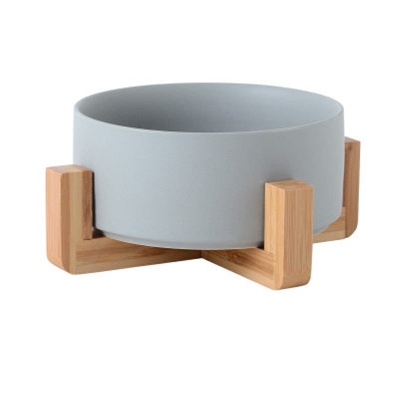 Ceramic Pet Bowl Dish with Wood Stand