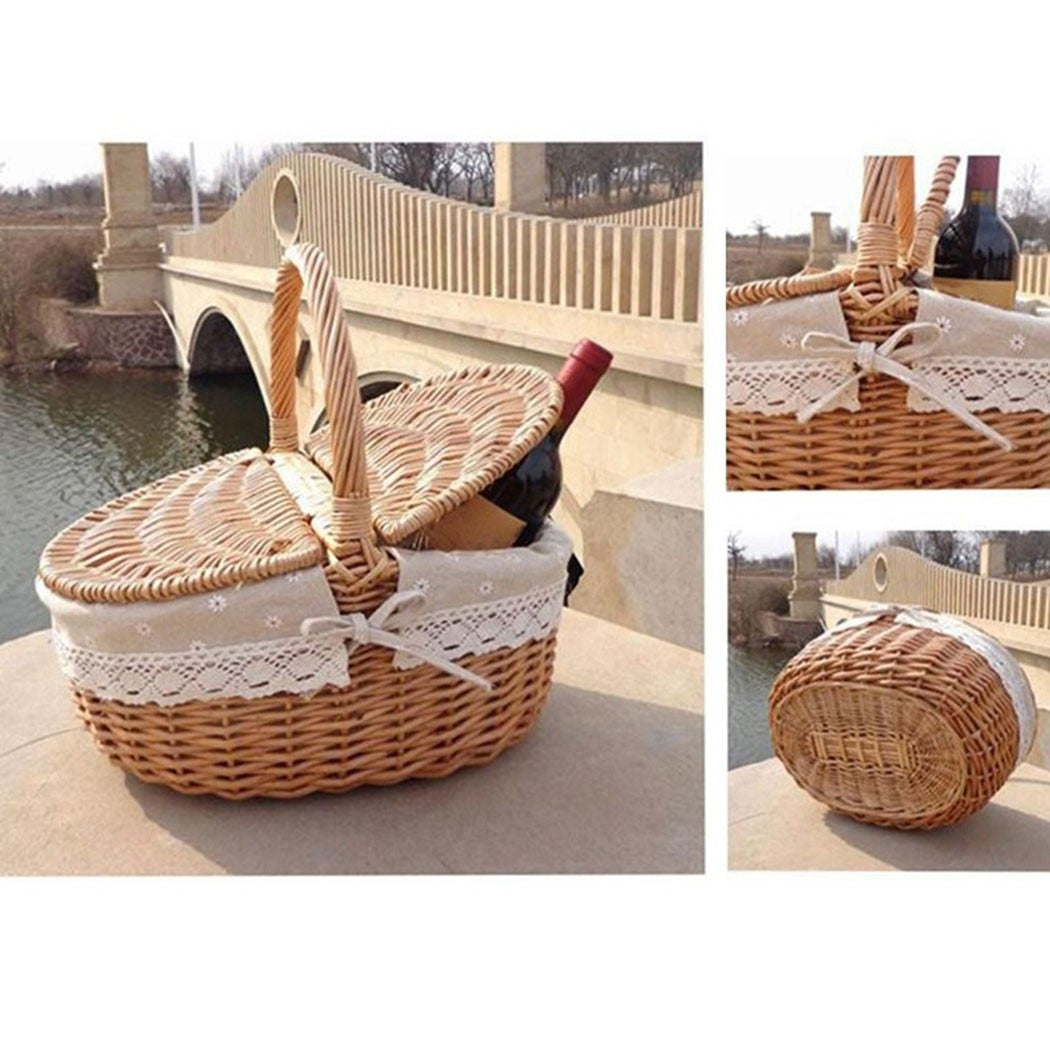 Wicker Picnic Basket With Double Lids