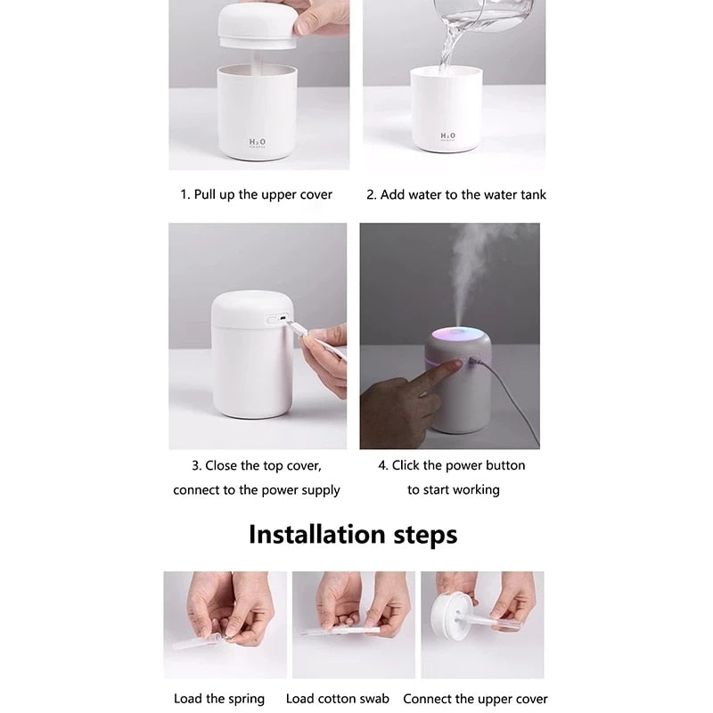 Portable 300ml Air Humidifier with Colorful Night Light - Cool Mist