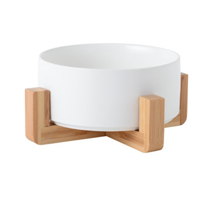 Ceramic Pet Bowl Dish with Wood Stand