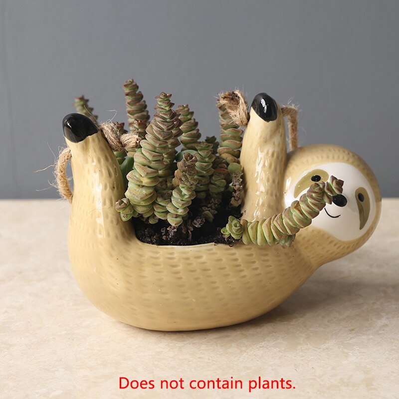 Nordic Wall Hanging Ceramic Vase Sloth Flower Pot Scindapsus Chlorophytum Potted Plant Animal Flower Pot Home Garden Decoration