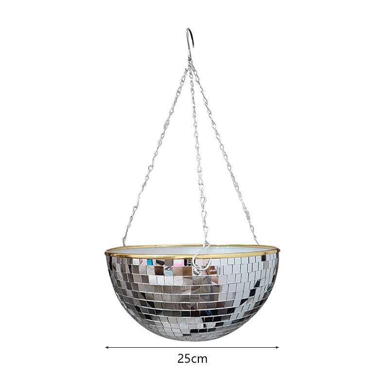 Disco Ball Hanging Flower Pot For Indoor Plants Bohemian Style Flower Planter Pots Rope Mirror Hanging Basket Garden Decor Vase