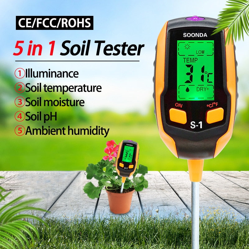 Digital 5 In 1 PH Soil Tester Moisture Acidity Tester