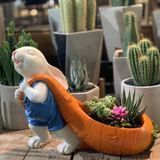 Rabbit flower pot decor