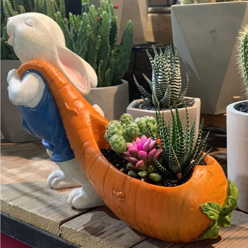 Rabbit flower pot decor