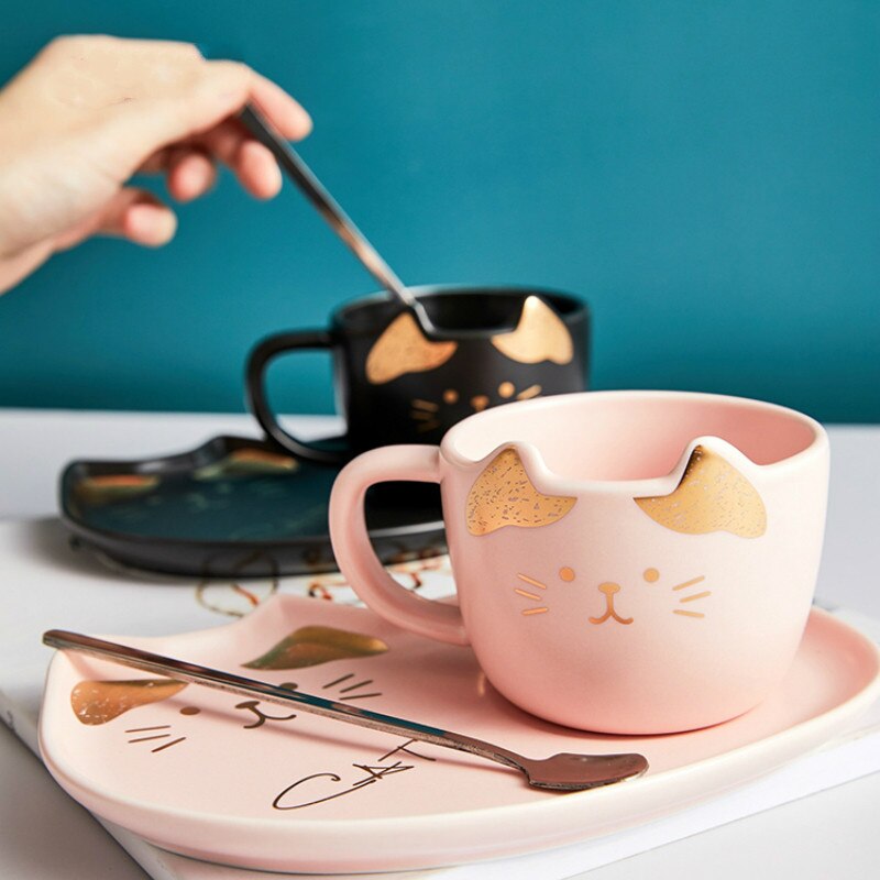 Ceramic Coffee Cups Set with Saucer Spoon