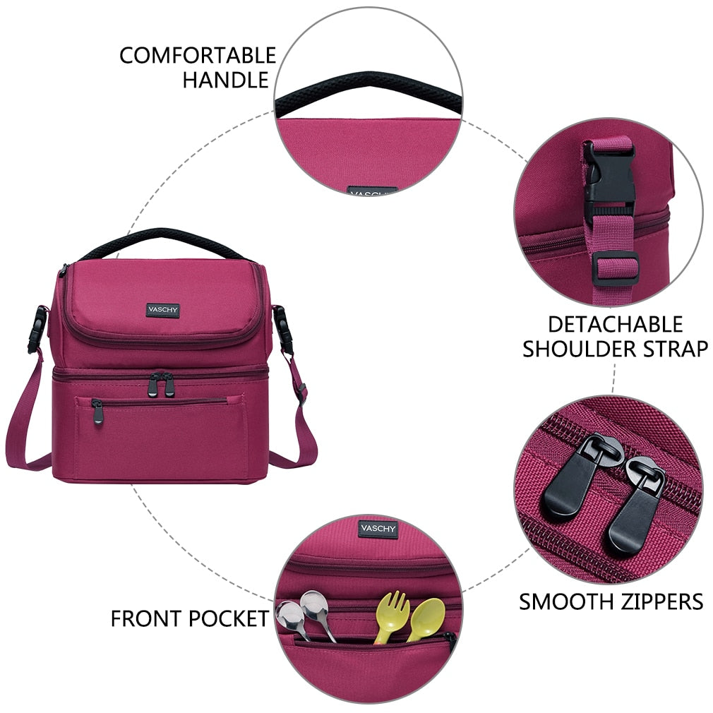 Burgundy Insulated Lunch Cooler Leak-proof Bag