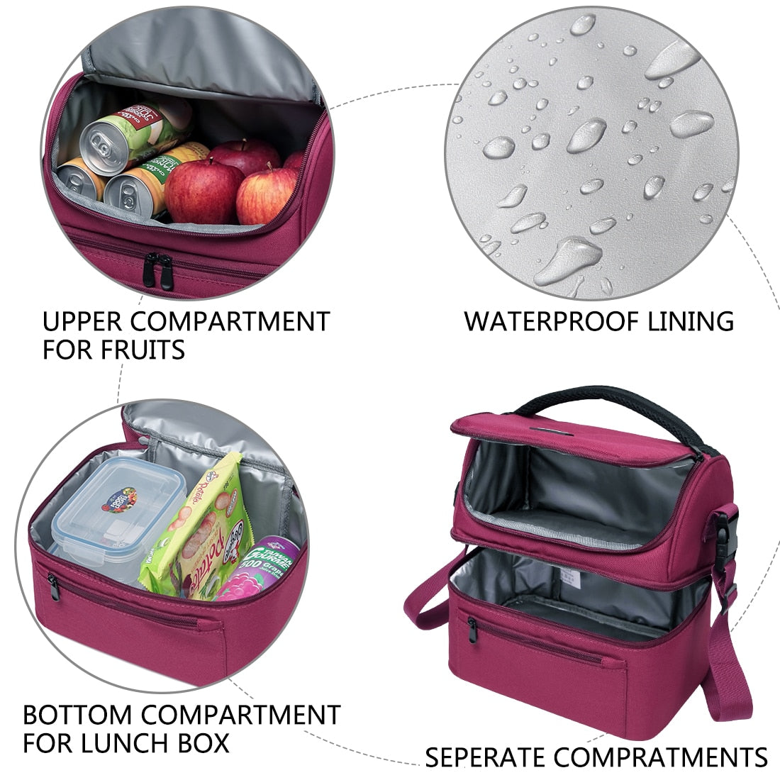 Burgundy Insulated Lunch Cooler Leak-proof Bag