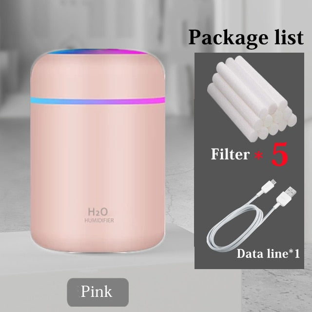 Portable 300ml Air Humidifier with Colorful Night Light - Cool Mist