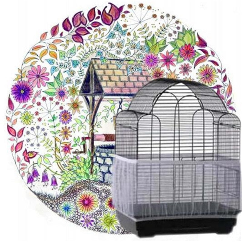 Receptor Seed Guard Nylon Mesh Bird Cover - Soft Easy Cleaning Nylon Airy Fabric Mesh Cage Cover - Seed Catcher Guard