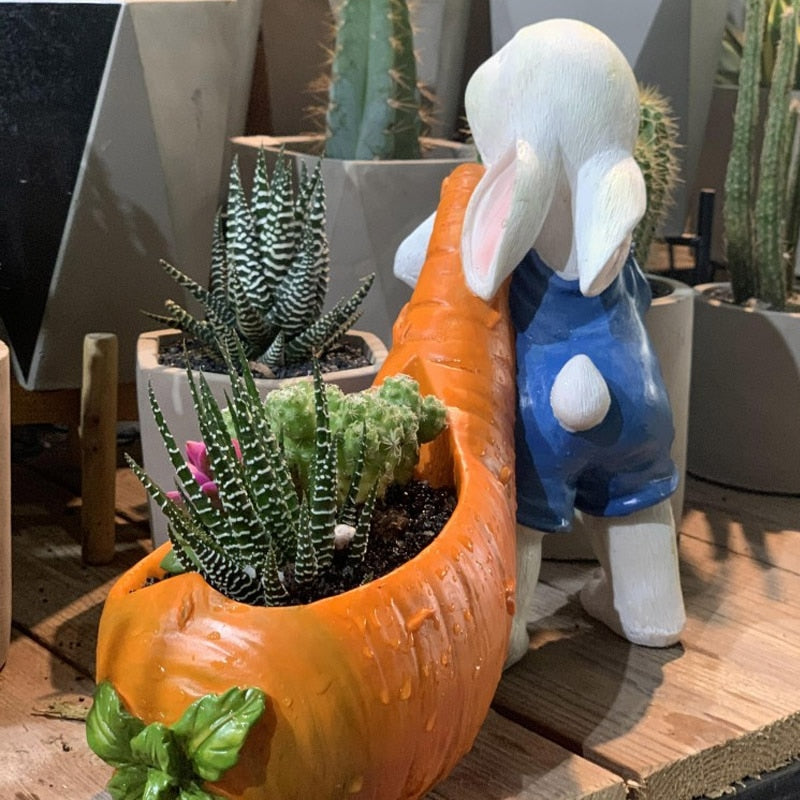 Rabbit flower pot decor