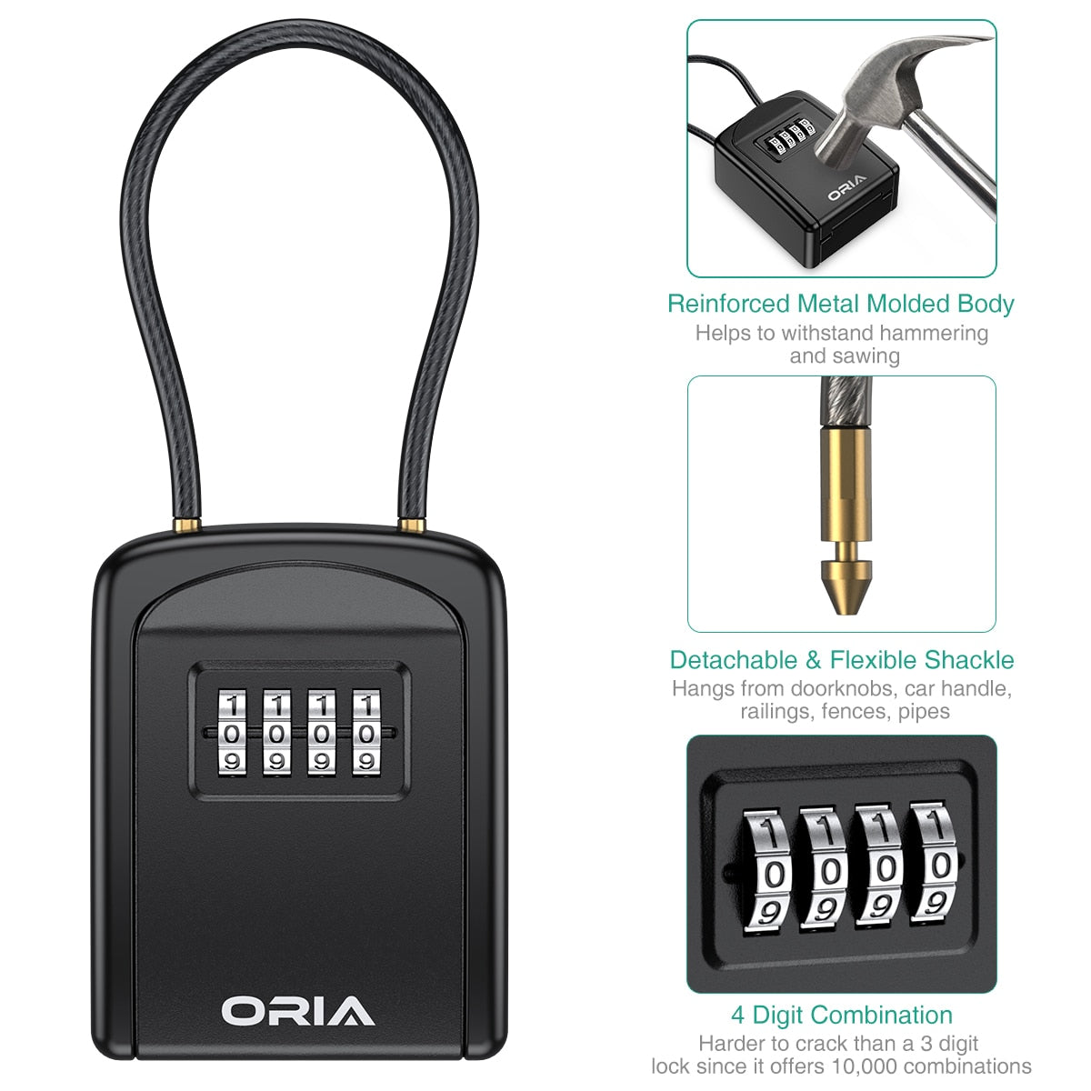 ORIA Key Lock Box 4 Digit Combination Key Safe Box