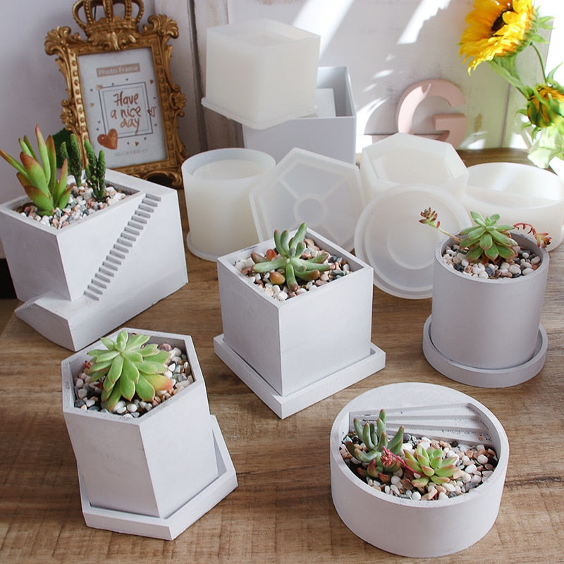 Hexagon Flowerpot Concrete Silicone