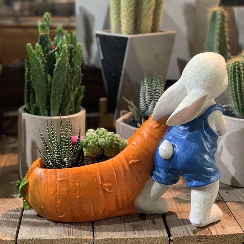 Rabbit flower pot decor