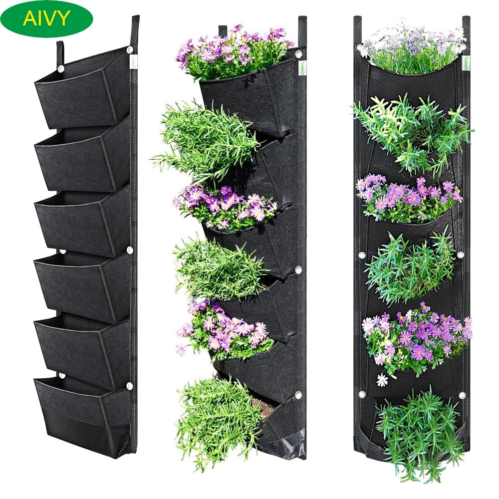 AIVY 1Pc107x30cm 6 Pockets Vertical Garden Planter Wall-Mounted Planting Flower Grow Bag