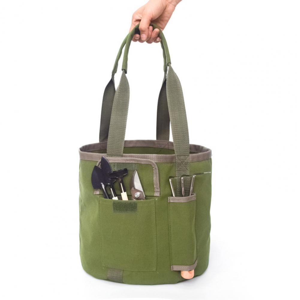 Green Canvas Portable Rainproof Canvas Garden Tool Bucket Tote