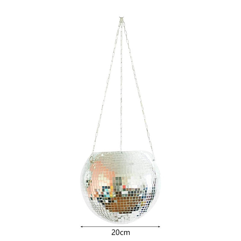 Disco Ball Hanging Flower Pot For Indoor Plants Bohemian Style Flower Planter Pots Rope Mirror Hanging Basket Garden Decor Vase