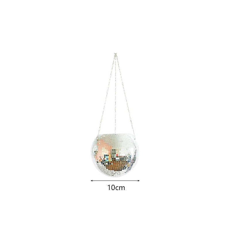 Disco Ball Hanging Flower Pot For Indoor Plants Bohemian Style Flower Planter Pots Rope Mirror Hanging Basket Garden Decor Vase